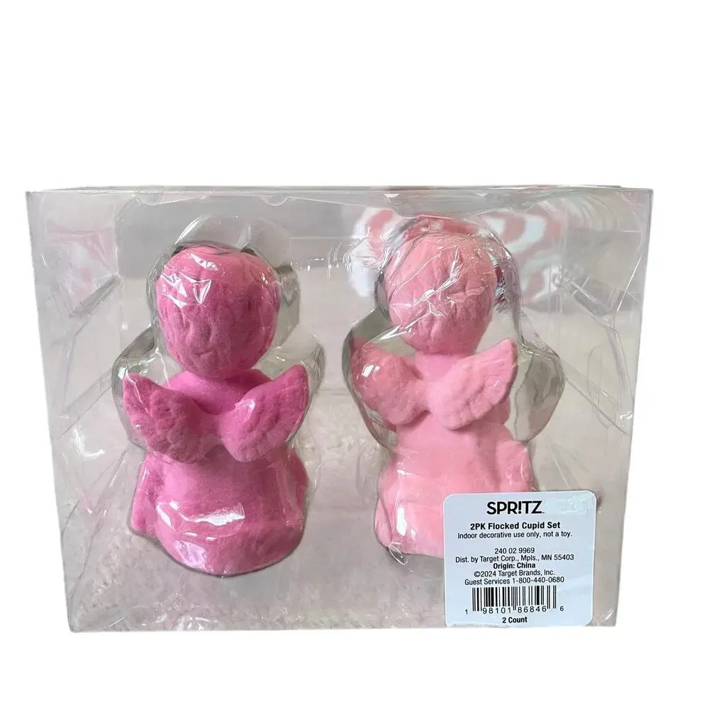 2025 Target Spritz 2pk Pink Flocked Valentines Cupid Cherub Figurines NEW
